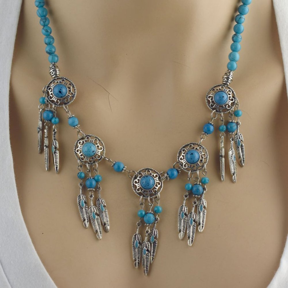 Turquoise Dream Catcher Necklace Earring Set